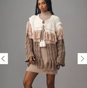 Anthropologie Mixed-Knit Cardigan One Size Oversized EUC Cream And Tan Cabincore